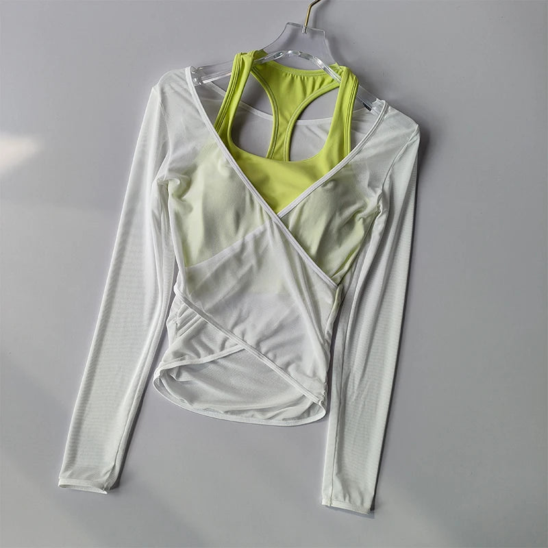 Mesh Wrap-Up Top with Built-In Sports Bra