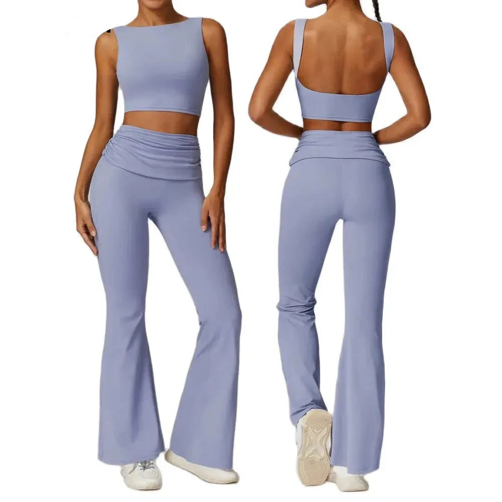 2 Piece Sports Bra and Flared Trouser Set