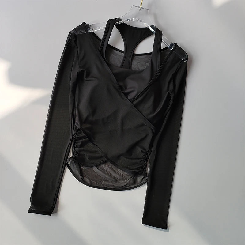 Mesh Wrap-Up Top with Built-In Sports Bra