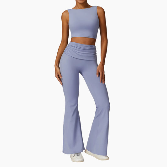 2 Piece Sports Bra and Flared Trouser Set